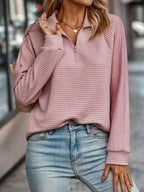 Sweater dames met halve rits, gestructureerd materiaal en losse pasvorm 8