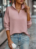 Sweater dames met halve rits, gestructureerd materiaal en losse pasvorm 9