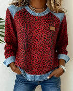 Sweater dames met luipaardprint en denim-look 3