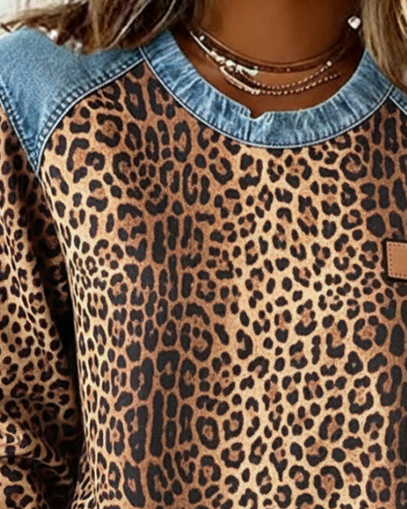 Sweater dames met luipaardprint en denim-look 4