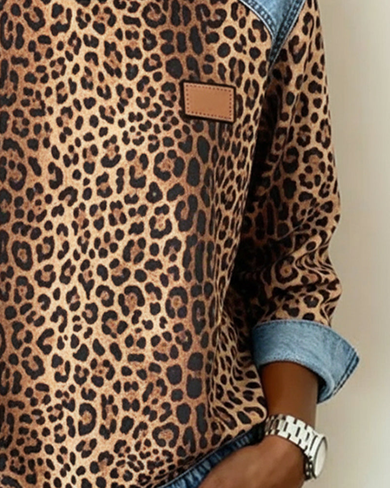 Sweater dames met luipaardprint en denim-look 5