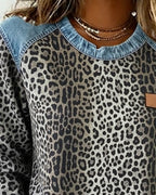 Sweater dames met luipaardprint en denim-look 6
