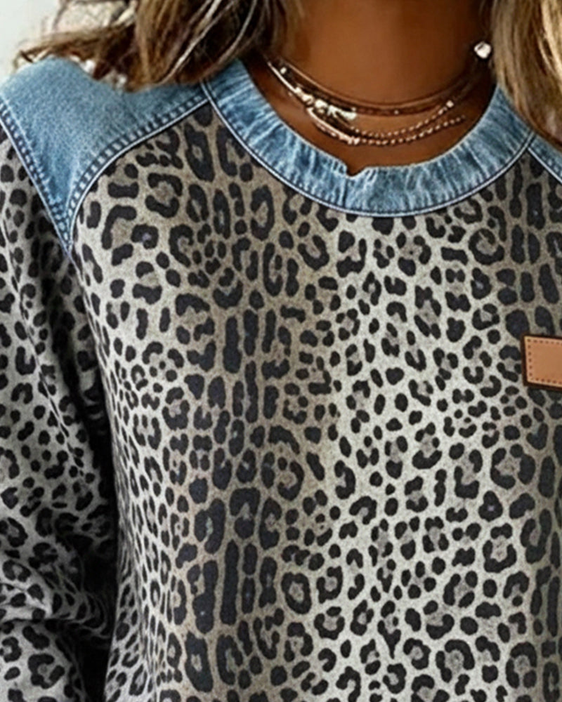 Sweater dames met luipaardprint en denim-look 6