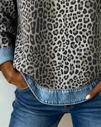 Sweater dames met luipaardprint en denim-look 7