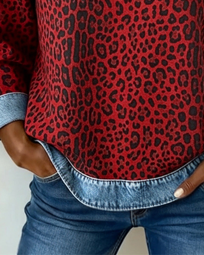 Sweater dames met luipaardprint en denim-look 9