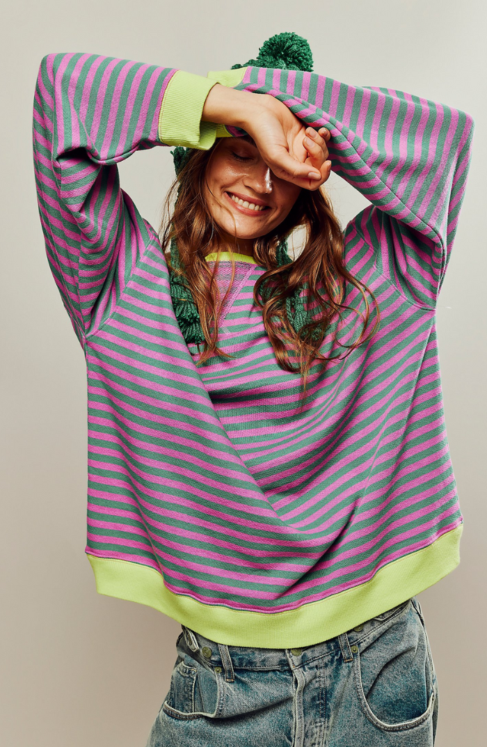 Sweater dames oversized met strepen en lange mouwen 1
