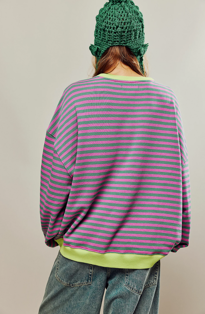 Sweater dames oversized met strepen en lange mouwen 10