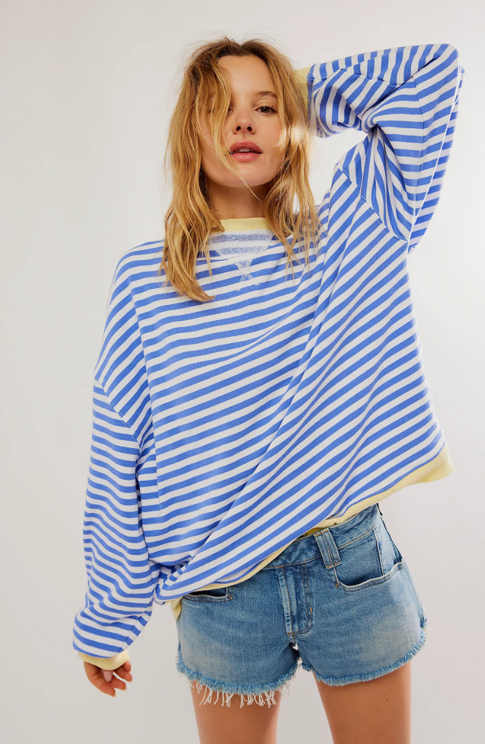 Sweater dames oversized met strepen en lange mouwen 2