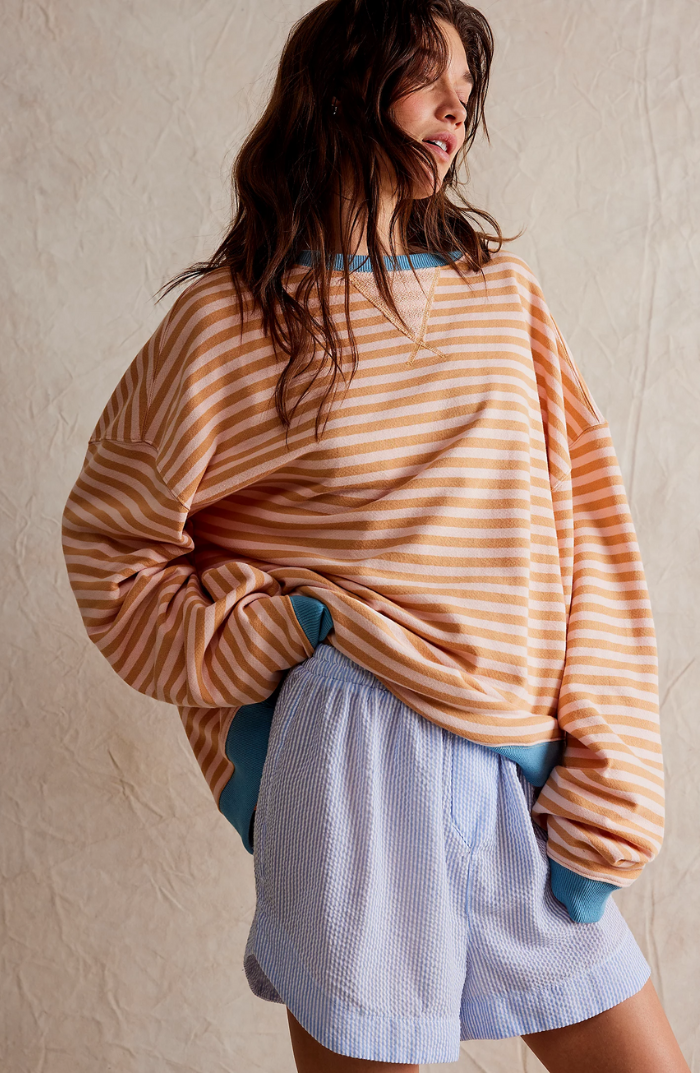 Sweater dames oversized met strepen en lange mouwen 3
