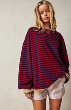 Sweater dames oversized met strepen en lange mouwen 4
