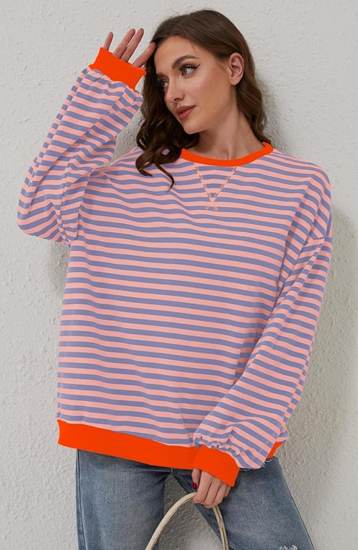 Sweater dames oversized met strepen en lange mouwen 6