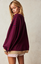 Sweater dames oversized met strepen en lange mouwen 7