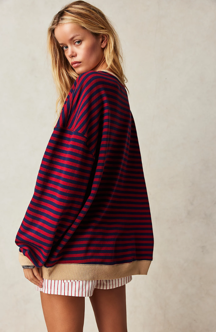 Sweater dames oversized met strepen en lange mouwen 7