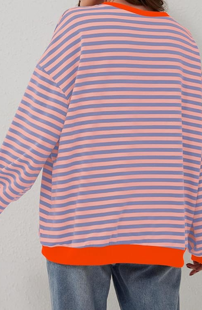 Sweater dames oversized met strepen en lange mouwen 9