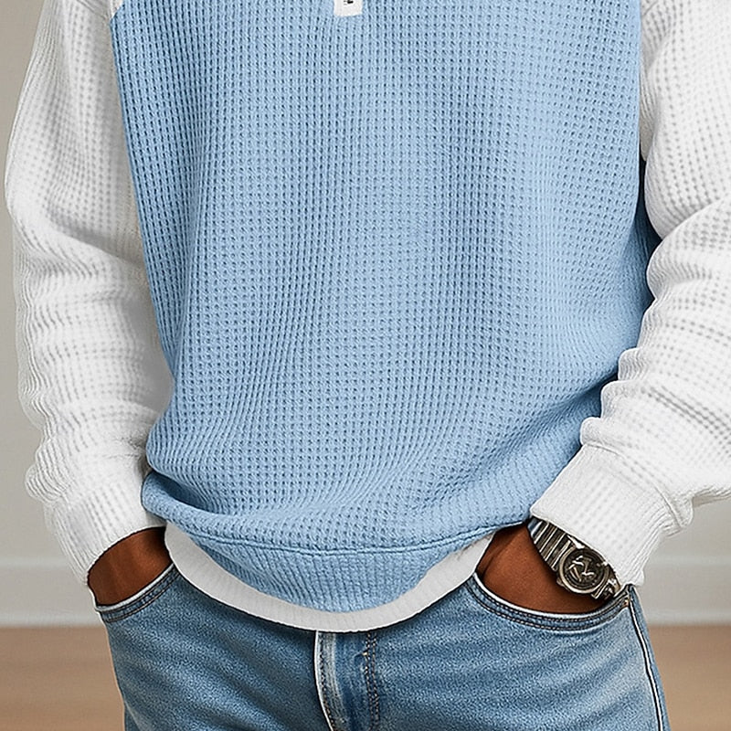 Sweater heren met korte rits, opstaande kraag en wafelstructuur 10
