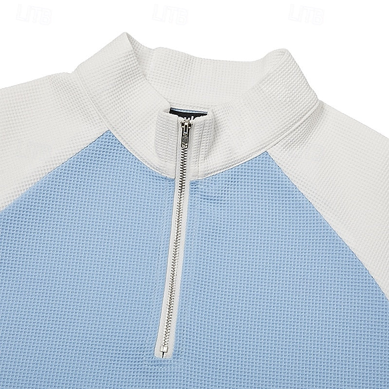 Sweater heren met korte rits, opstaande kraag en wafelstructuur 15