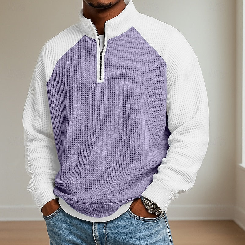 Sweater heren met korte rits, opstaande kraag en wafelstructuur 3