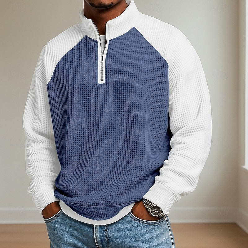 Sweater heren met korte rits, opstaande kraag en wafelstructuur 5