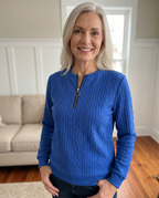 Zip sweater dames met kabelstructuur en opstaande kraag