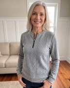 Zip sweater dames met kabelstructuur en opstaande kraag