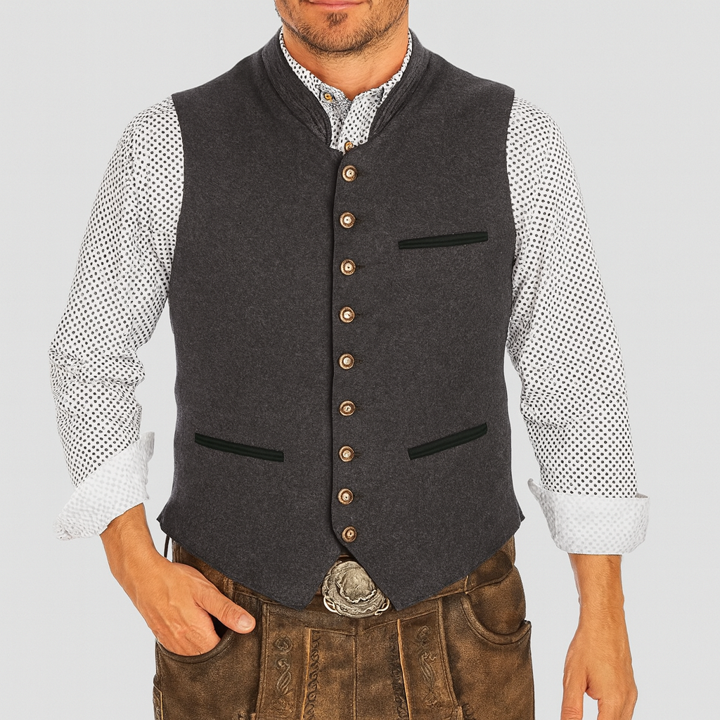 Traditioneel gilet heren met opstaande kraag en knoopsluiting 1