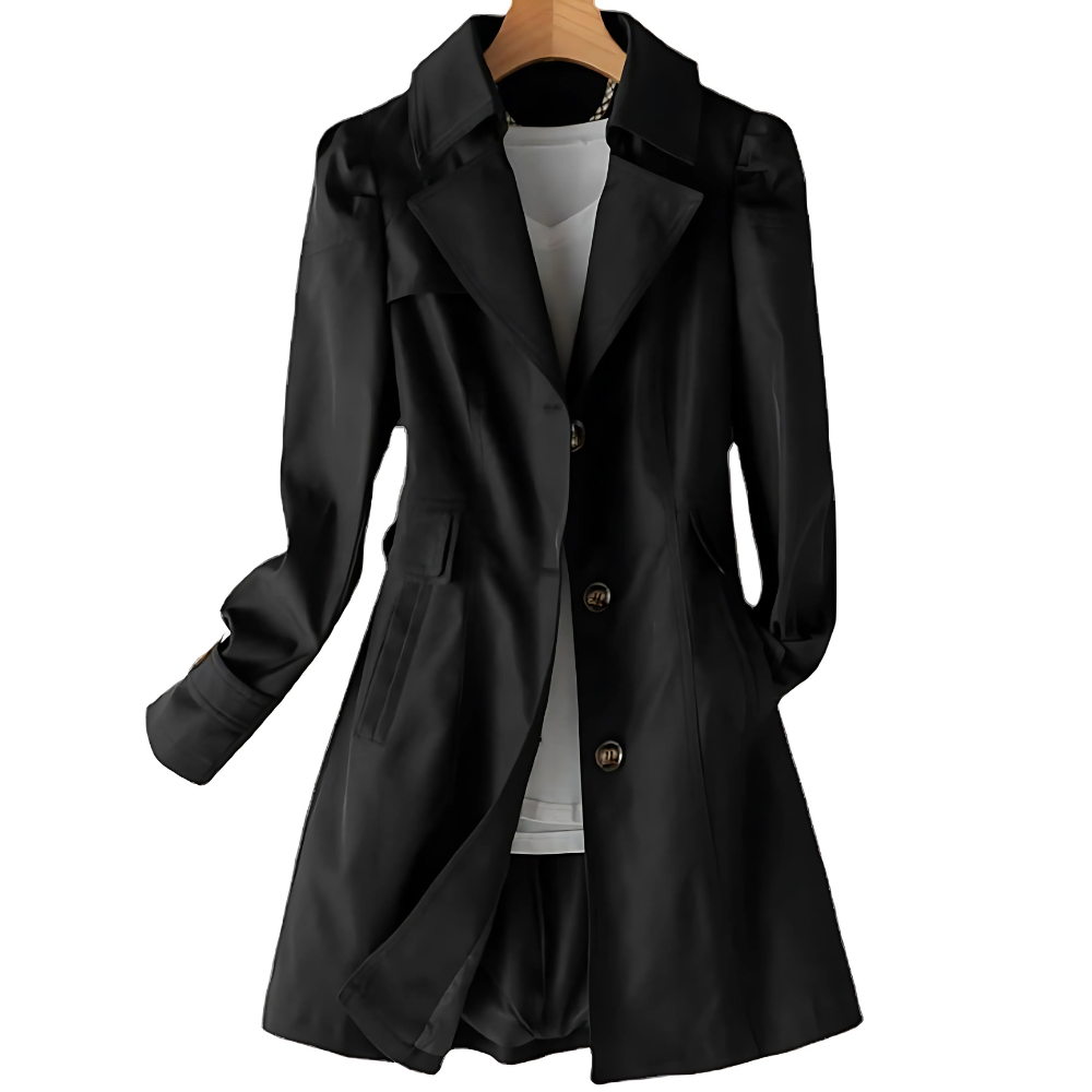 Trenchcoat dames met klassieke kraag en dubbele knoopsluiting 1