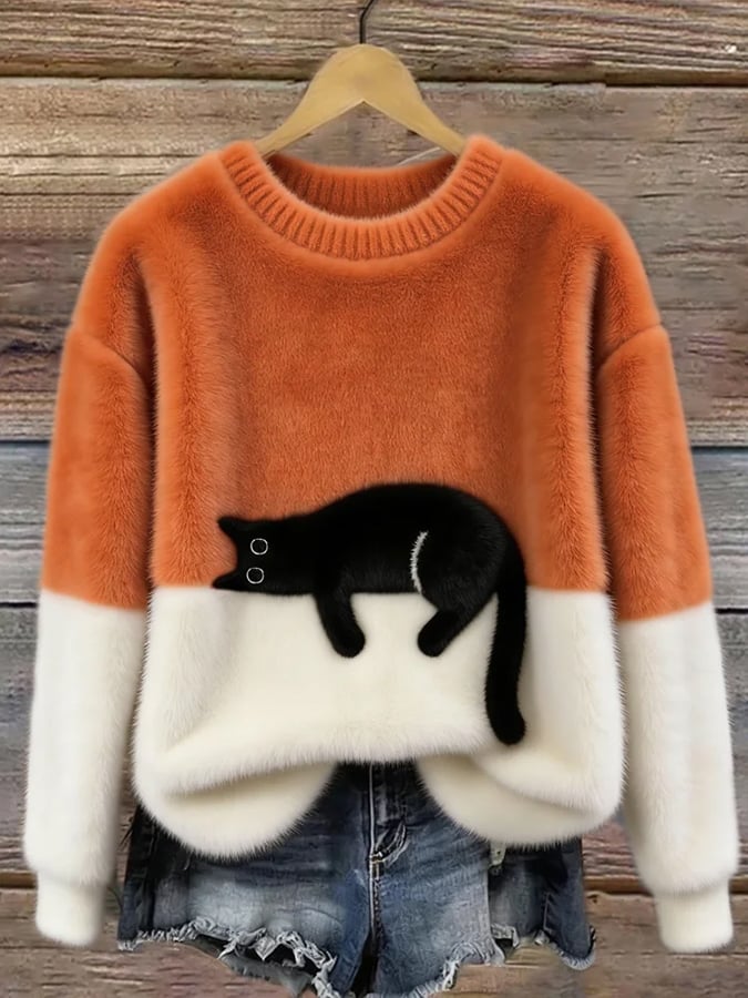 Trui dames met kattenprint en ontspannen pasvorm voor dagelijks gebruik 1