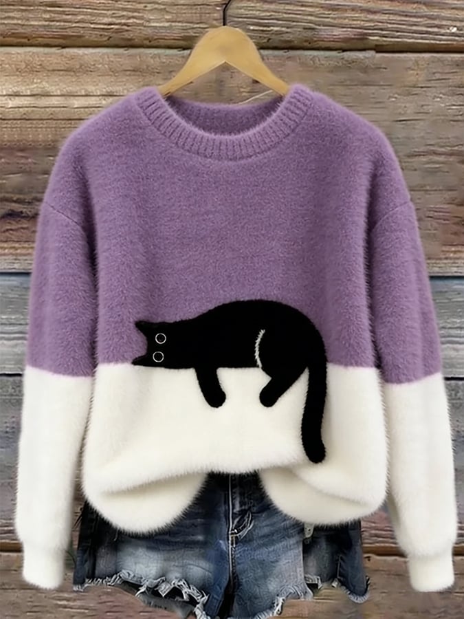 Trui dames met kattenprint en ontspannen pasvorm voor dagelijks gebruik 10