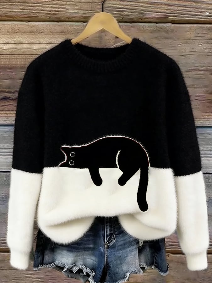 Trui dames met kattenprint en ontspannen pasvorm voor dagelijks gebruik 3