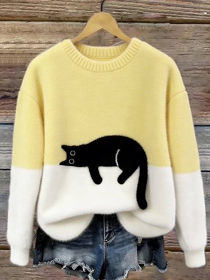 Trui dames met kattenprint en ontspannen pasvorm voor dagelijks gebruik 5