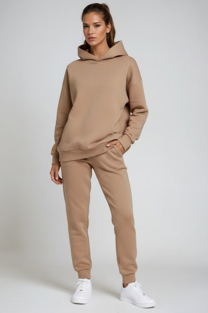 Tweedelige loungeset dames met capuchon, joggingbroek en geribde boorden 2