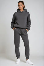 Tweedelige loungeset dames met capuchon, joggingbroek en geribde boorden 4
