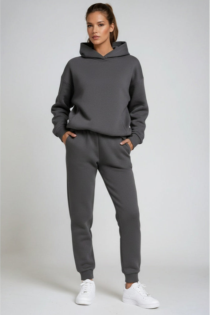 Tweedelige loungeset dames met capuchon, joggingbroek en geribde boorden 4