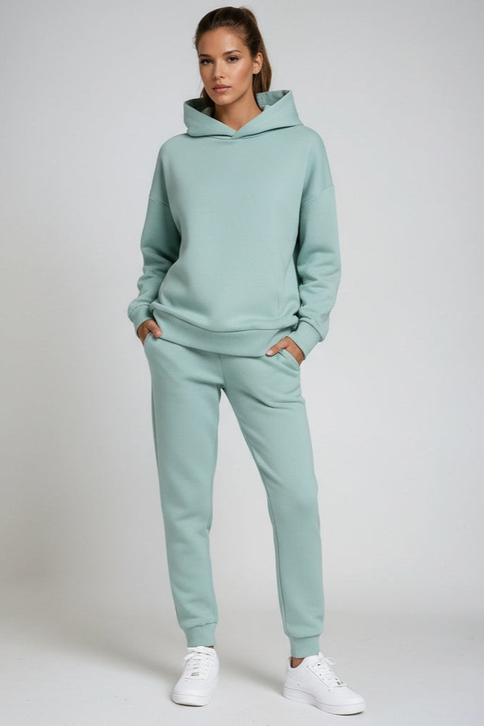 Tweedelige loungeset dames met capuchon, joggingbroek en geribde boorden 8