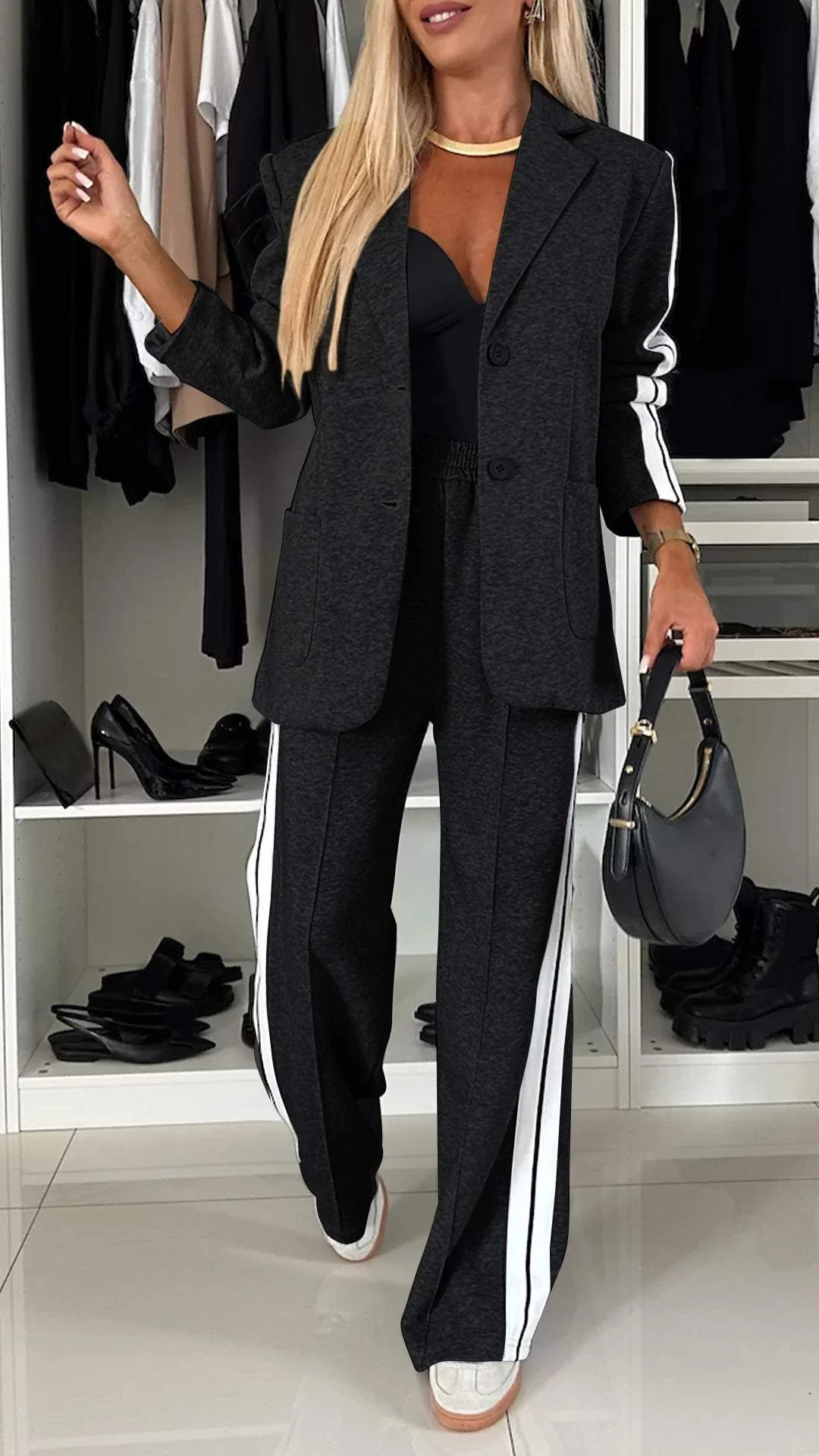 Tweedelige set dames met blazer en broek, losse pasvorm voor kantoor 3