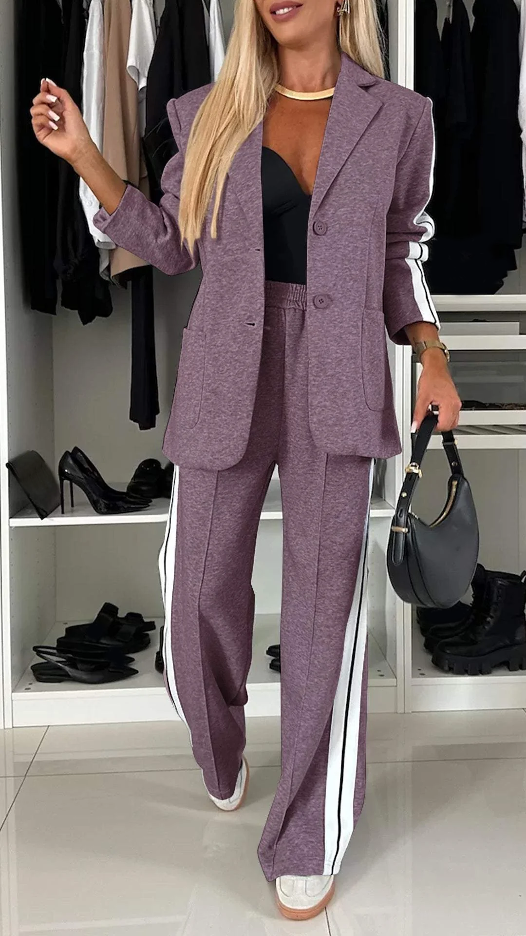 Tweedelige set dames met blazer en broek, losse pasvorm voor kantoor 4