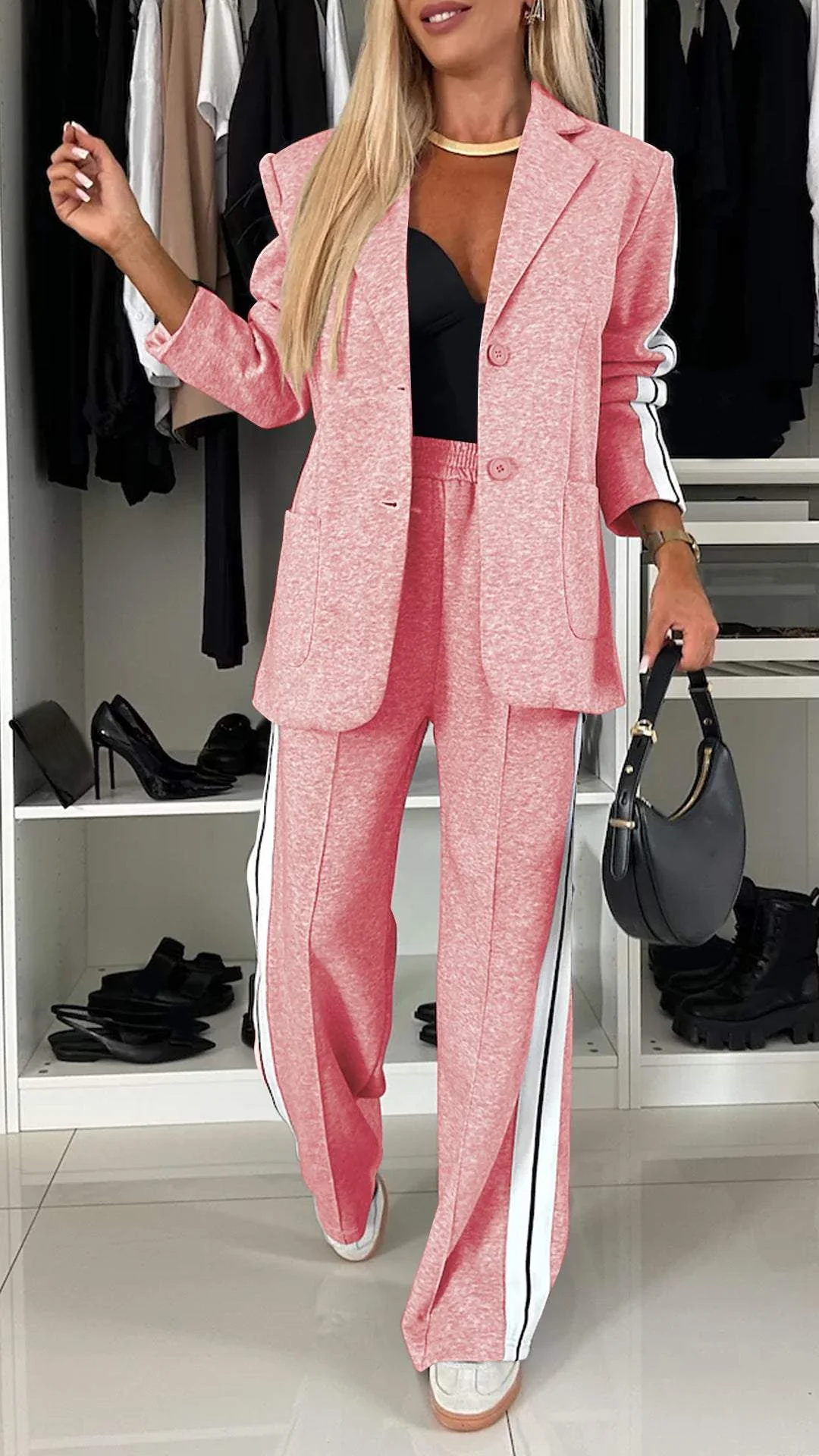 Tweedelige set dames met blazer en broek, losse pasvorm voor kantoor 5