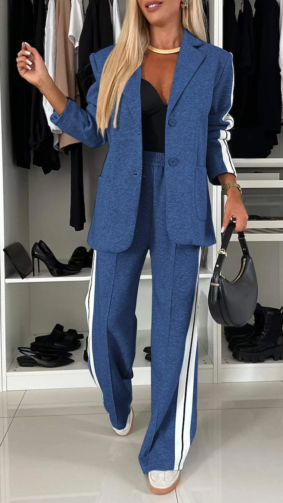Tweedelige set dames met blazer en broek, losse pasvorm voor kantoor 9