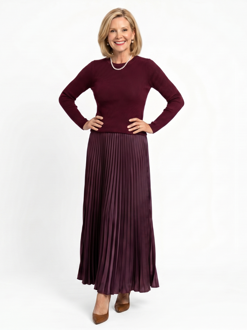 Tweedelige set dames met gebreide top en geplooide rok 2