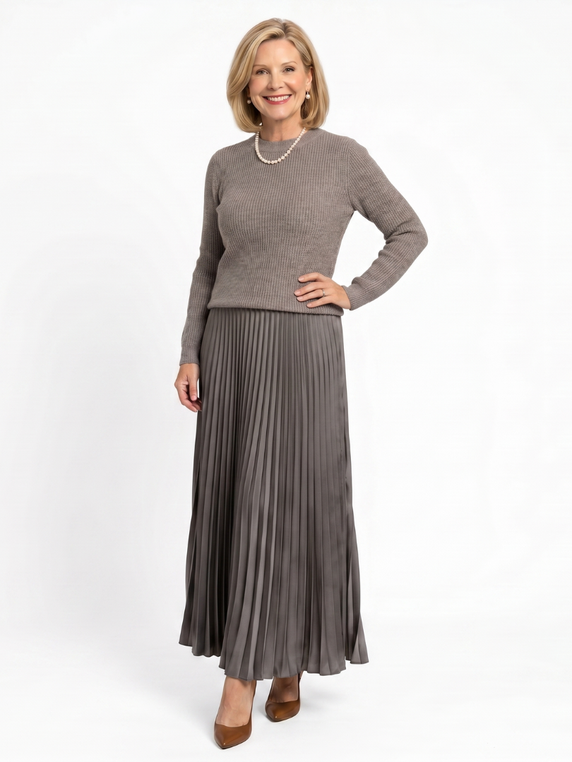 Tweedelige set dames met gebreide top en geplooide rok 3