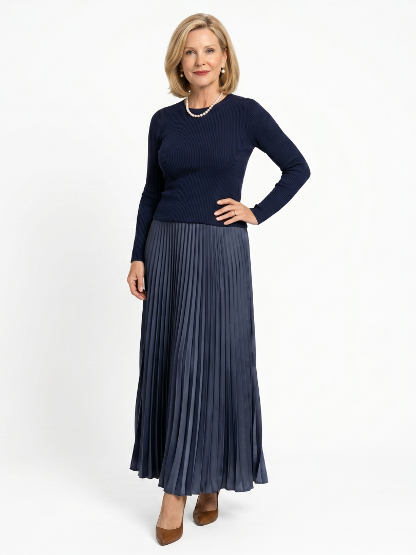 Tweedelige set dames met gebreide top en geplooide rok 4