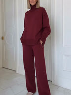 Tweedelige set dames met hoge col, rits en rechte broek met zakken 3