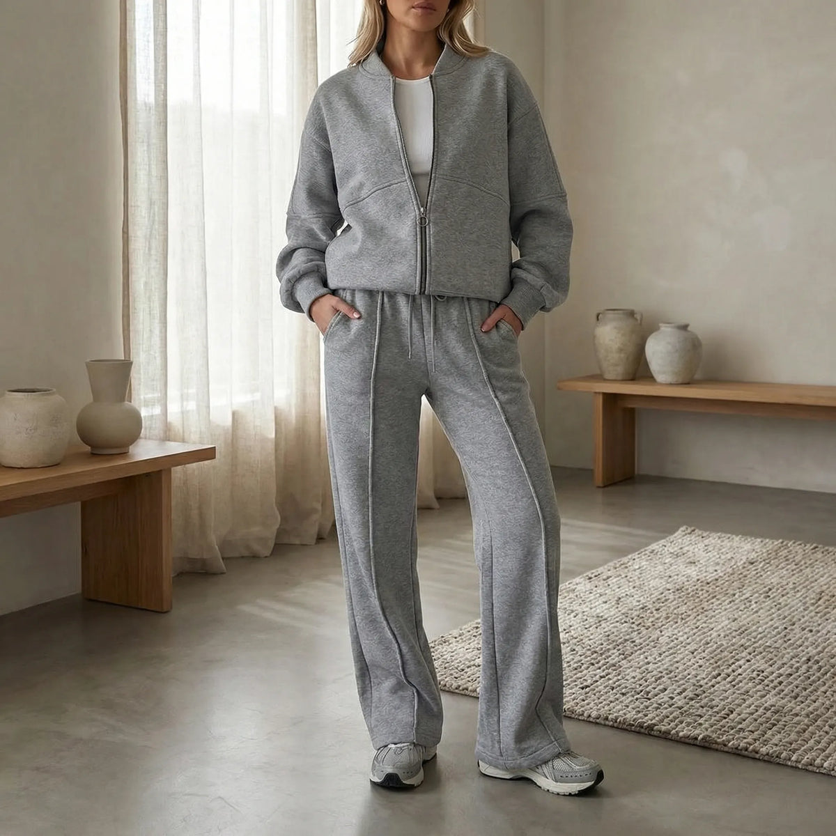 Tweedelige set dames met ritsjack en wijde broek 10