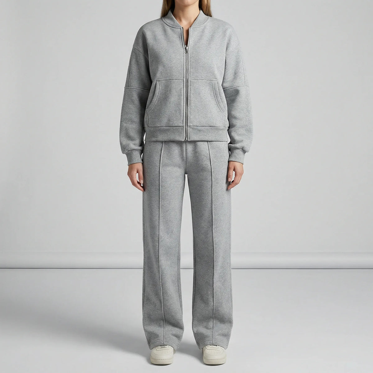 Tweedelige set dames met ritsjack en wijde broek 11