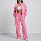 Tweedelige set dames met ritsjack en wijde broek 9