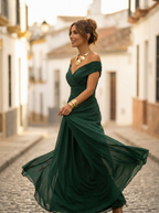 Sidonie - Lange zomerjurk met V-hals en rimpeleffect dames
