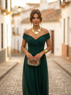 Sidonie - Lange zomerjurk met V-hals en rimpeleffect dames