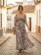 Sidonie - Lange zomerjurk met V-hals en rimpeleffect dames