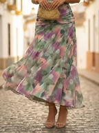 Sidonie - Lange zomerjurk met V-hals en rimpeleffect dames
