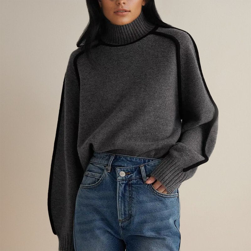 Warme coltrui dames met color-block design en lange mouwen 3
